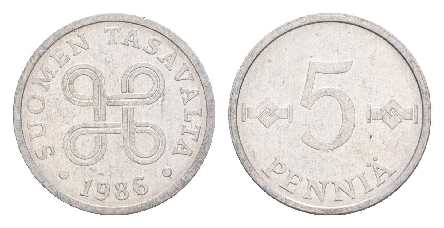 Финляндия 5 пенни 1986 KM 45a алюминий aUNC 4647-319