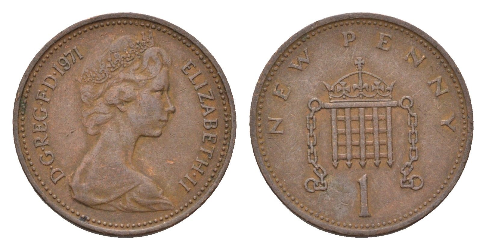 Великобритания 1 пенни 1971 Елизавета II (1952-2022) KM 915, Spink 4237 (B1) бронза 4674-427