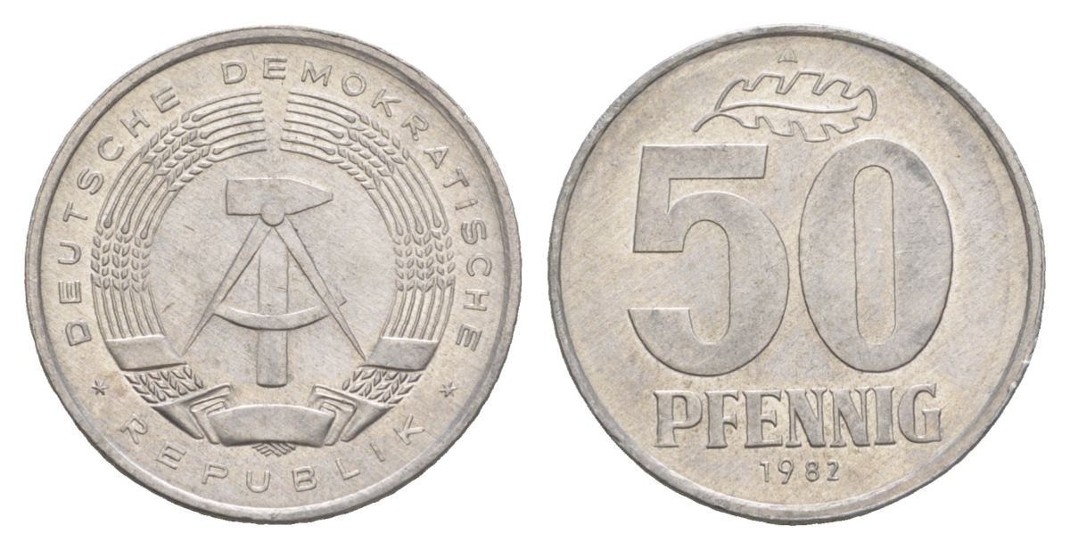 ГДР 50 пфеннигов 1982 KM 12.2 алюминий UNC 4629-844