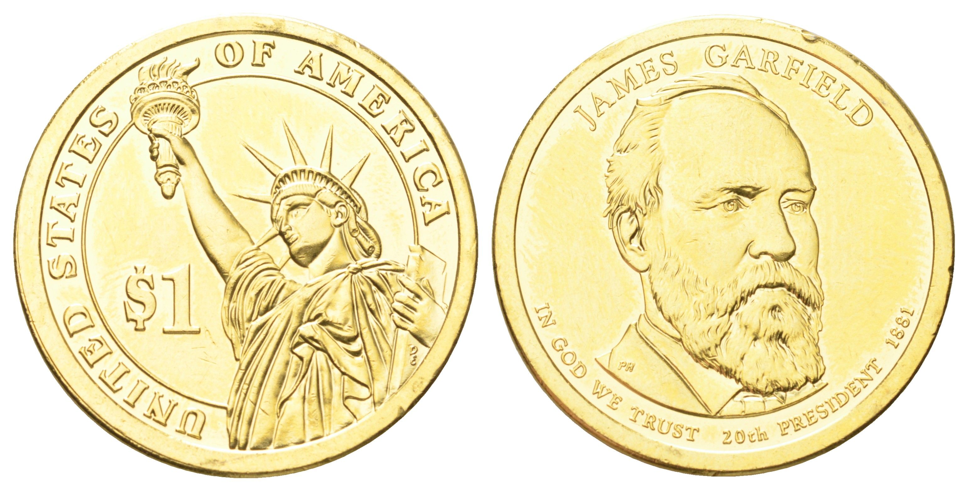 США 1 доллар 2011 Президент США - Джеймс Гарфилд (1881) KM 502 медь с марганцево-латунным покрытием UNC 4666-1013