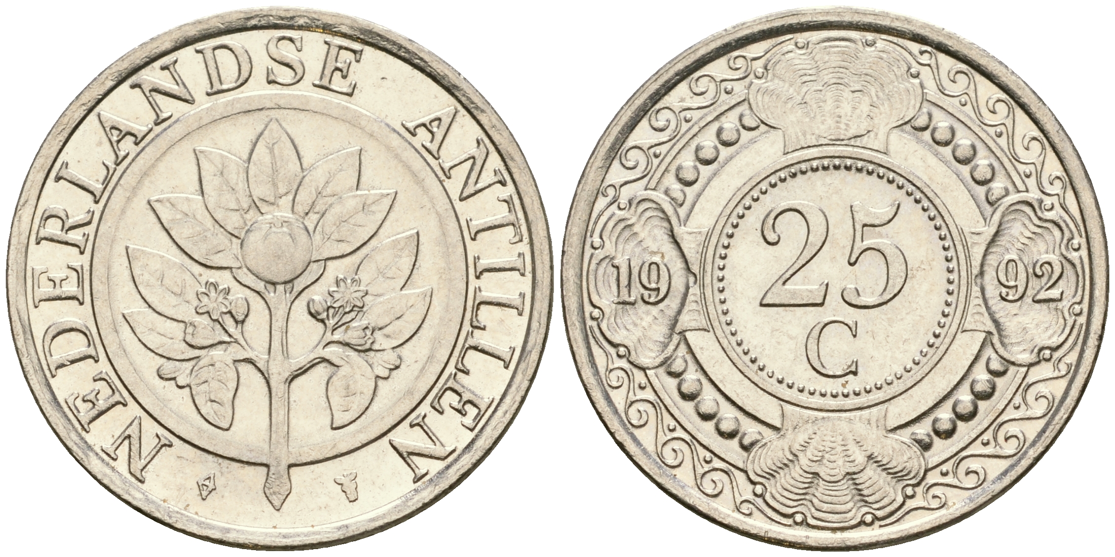 Нидерландские Антилы 25 центов 1992 Беатрикс (1980-2013) KM 35 сталь плакированная никелем 4364-1825