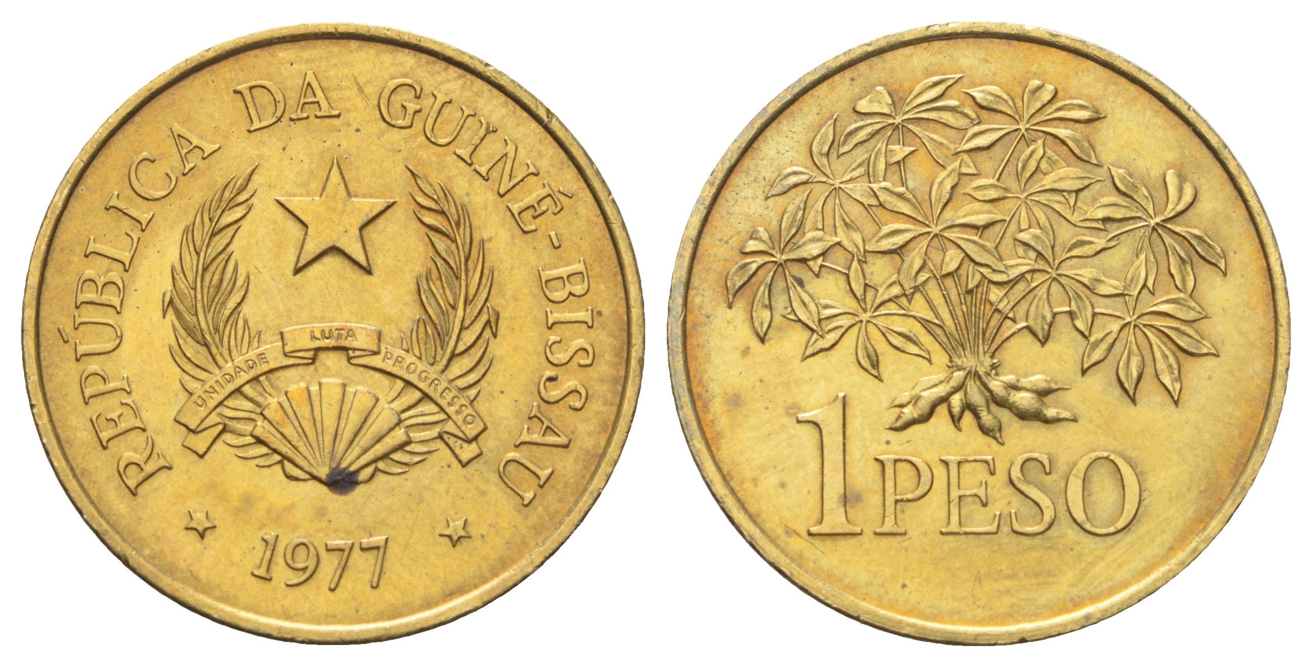 Гвинея-Бисау 1 песо 1977 год-тип KM 18 алюминиевая бронза UNC 4392-336