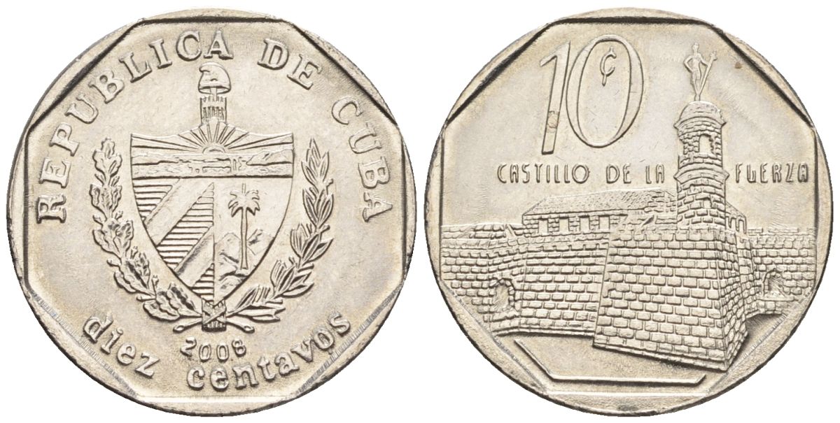 Куба 10 сентаво 2008 KM 576.2, JMA MC20, Schoen 714 сталь плакированная никелем 4114-557