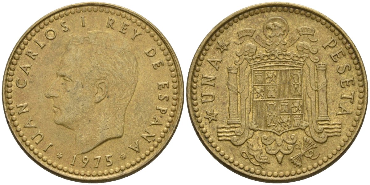 Испания 1 песета 1975 (80) Хуан Карлос I (1975-2014) KM 806 алюминиевая бронза 4604-432