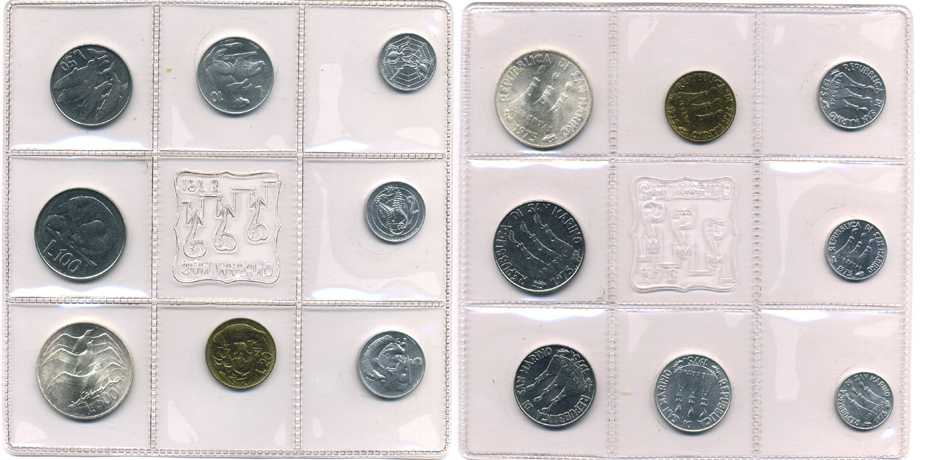 Сан-Марино годовой набор из 8 монет 1975 1, 2, 5, 10, 20, 50, 100 и 500 лир чайки летят над морскими гребнями KM 40-47, в оригинальной пластиковой запайке KM MS5 серебро UNC 2-5-1-43