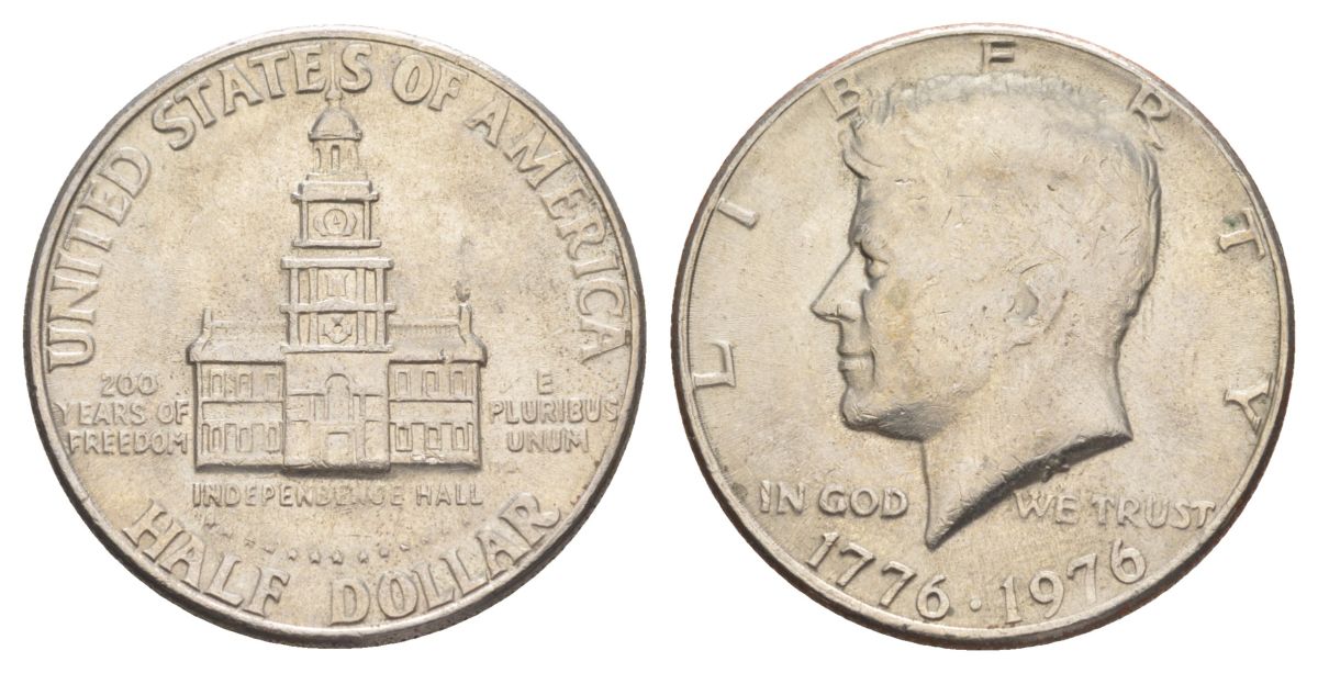 США 1/2 доллара (50 центов) 1976 200 лет независимости, Джон Кеннеди KM 205 медь плакированная медно-никелем aUNC 4545-522