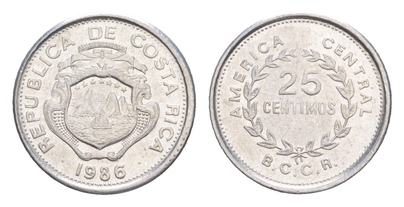 Коста-Рика 25 сентимо 1986 KM 188.3 алюминий UNC 4644-345