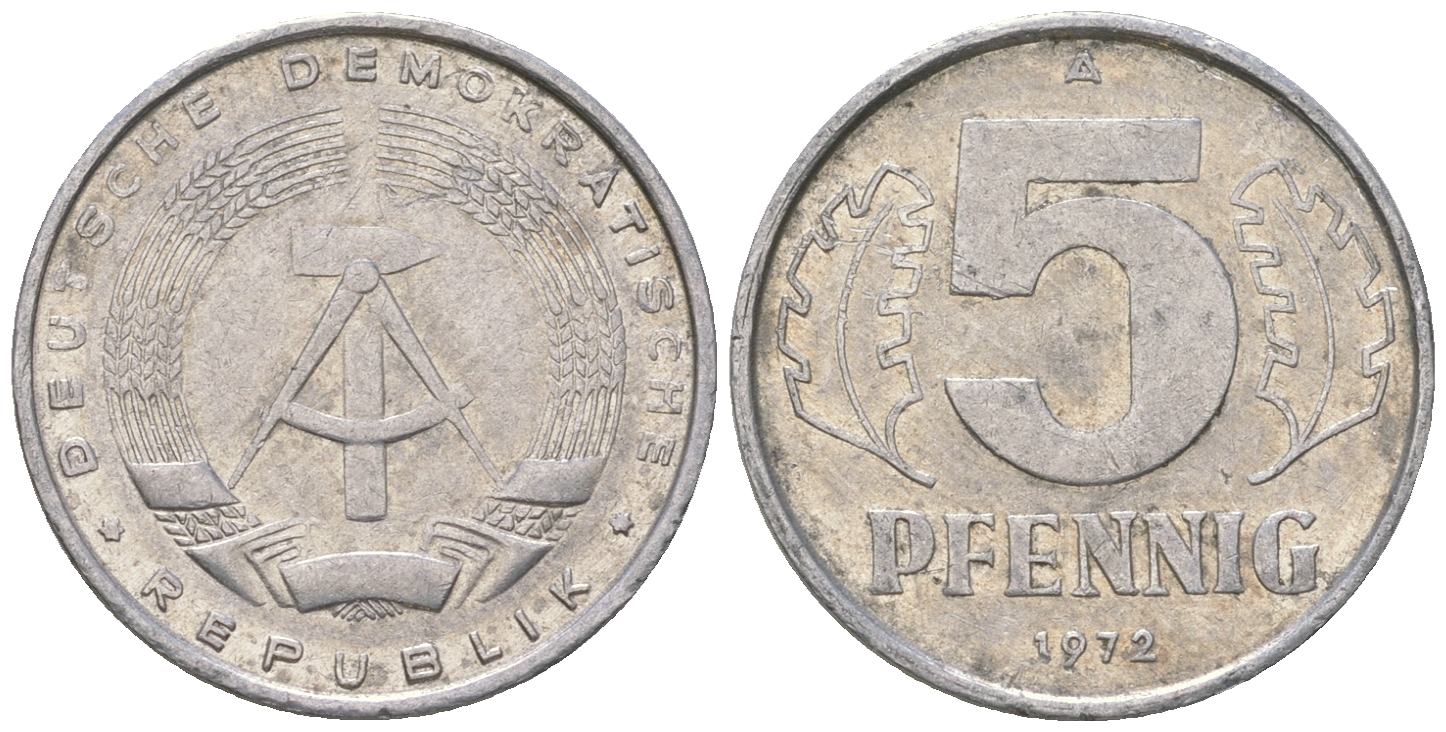 ГДР 5 пфеннигов 1972 A KM 9.1 алюминий 4625-646