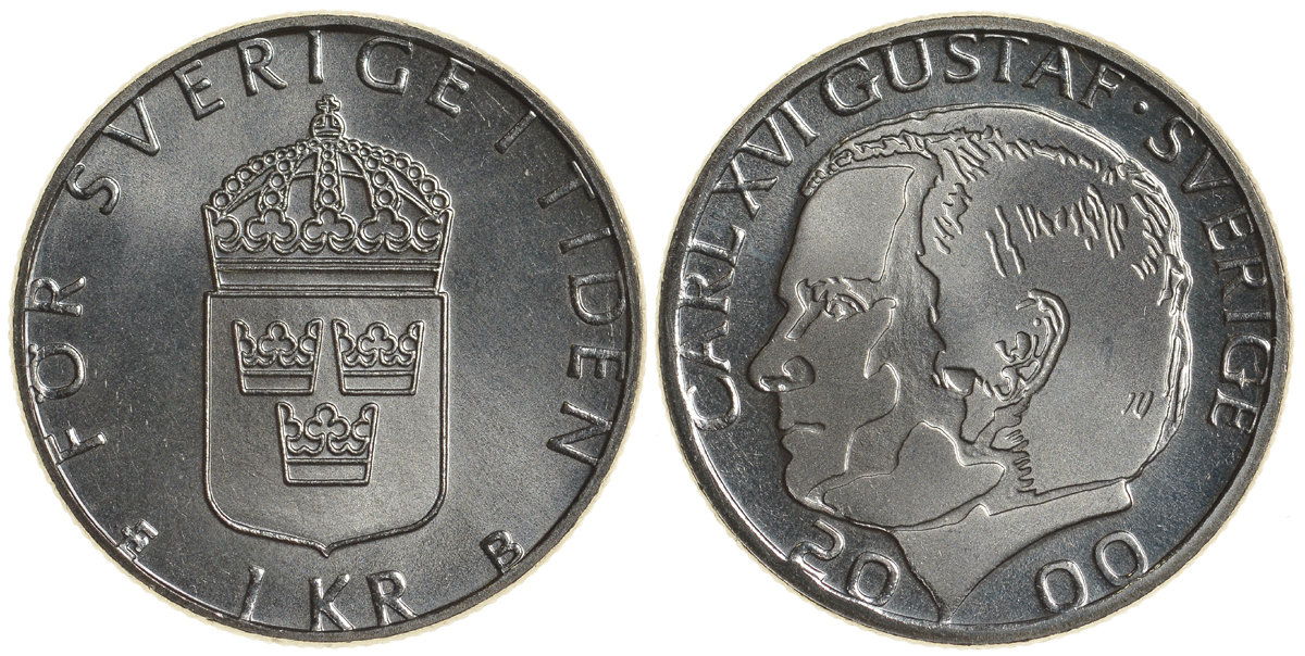 Швеция 1 крона 2000 Карл XVI Густав (1973- ) KM 852а медно-никель UNC 4179-1241