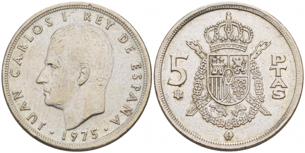 Испания 5 песет 1975 (78) Хуан Карлос I (1975-2014) KM 807 медно-никель 4402-1233