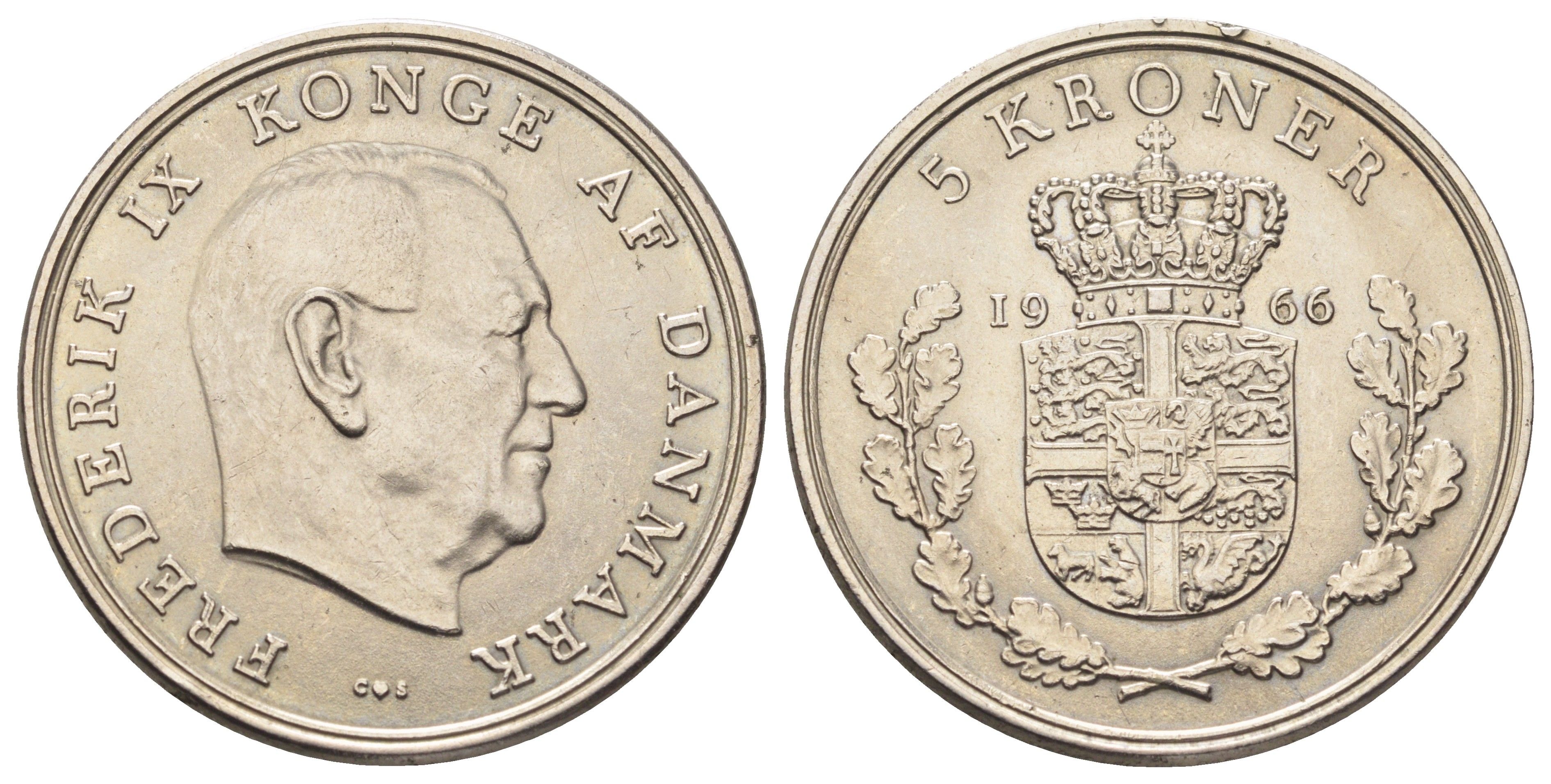 Дания 5 крон 1966 KM 853 медно-никель UNC 57-621