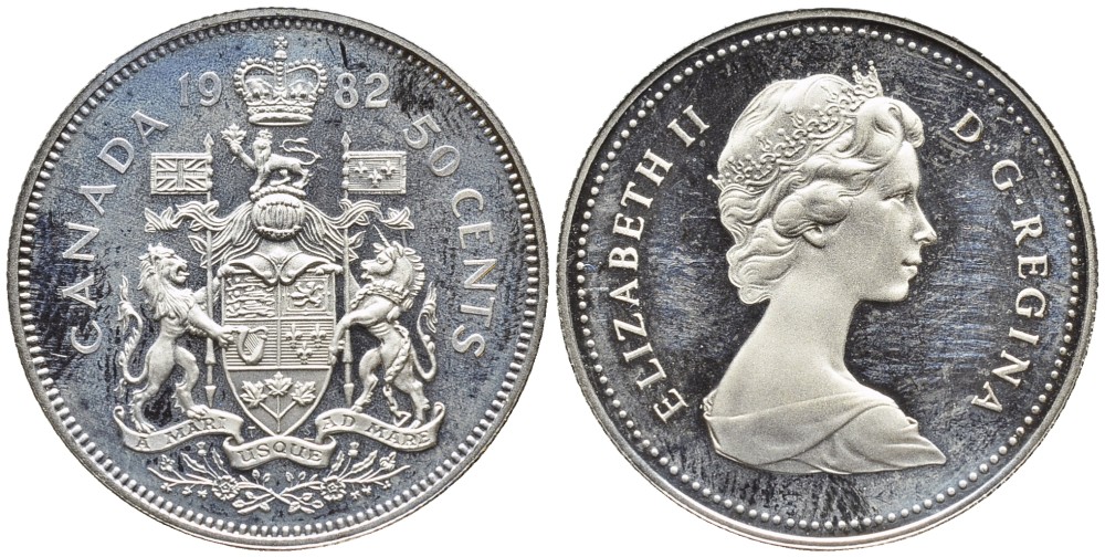Канада 50 центов 1982 Елизавета II (1952-2022), герб KM 75.3 никель  PROOF 4542-126