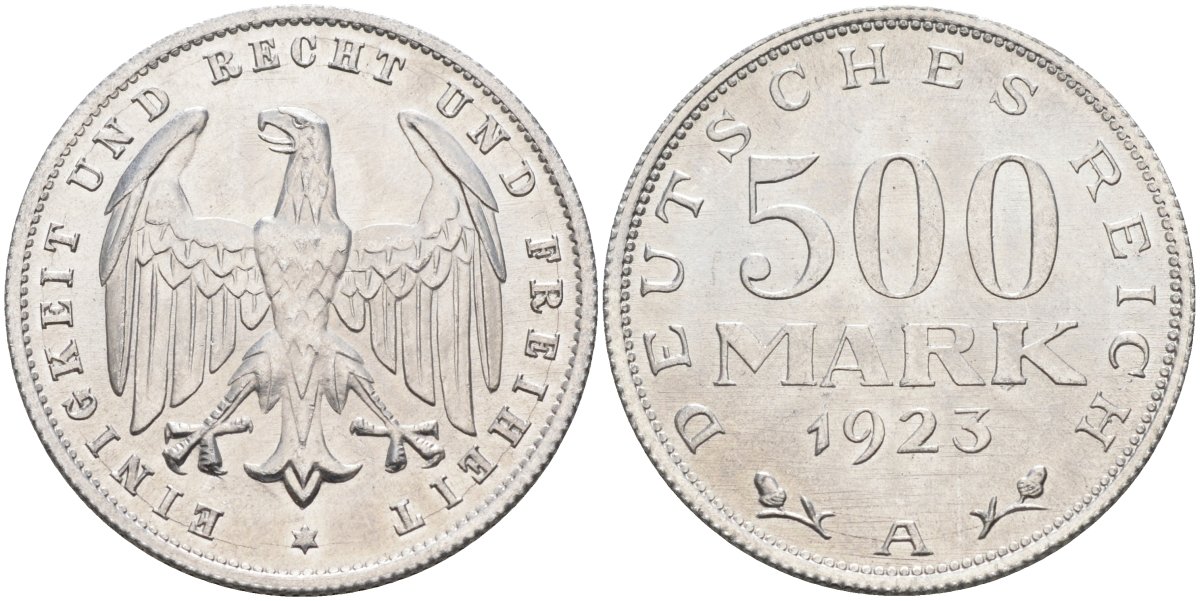 Германия 500 марок 1923 А KM 36, J.305 алюминий UNC 4587-115
