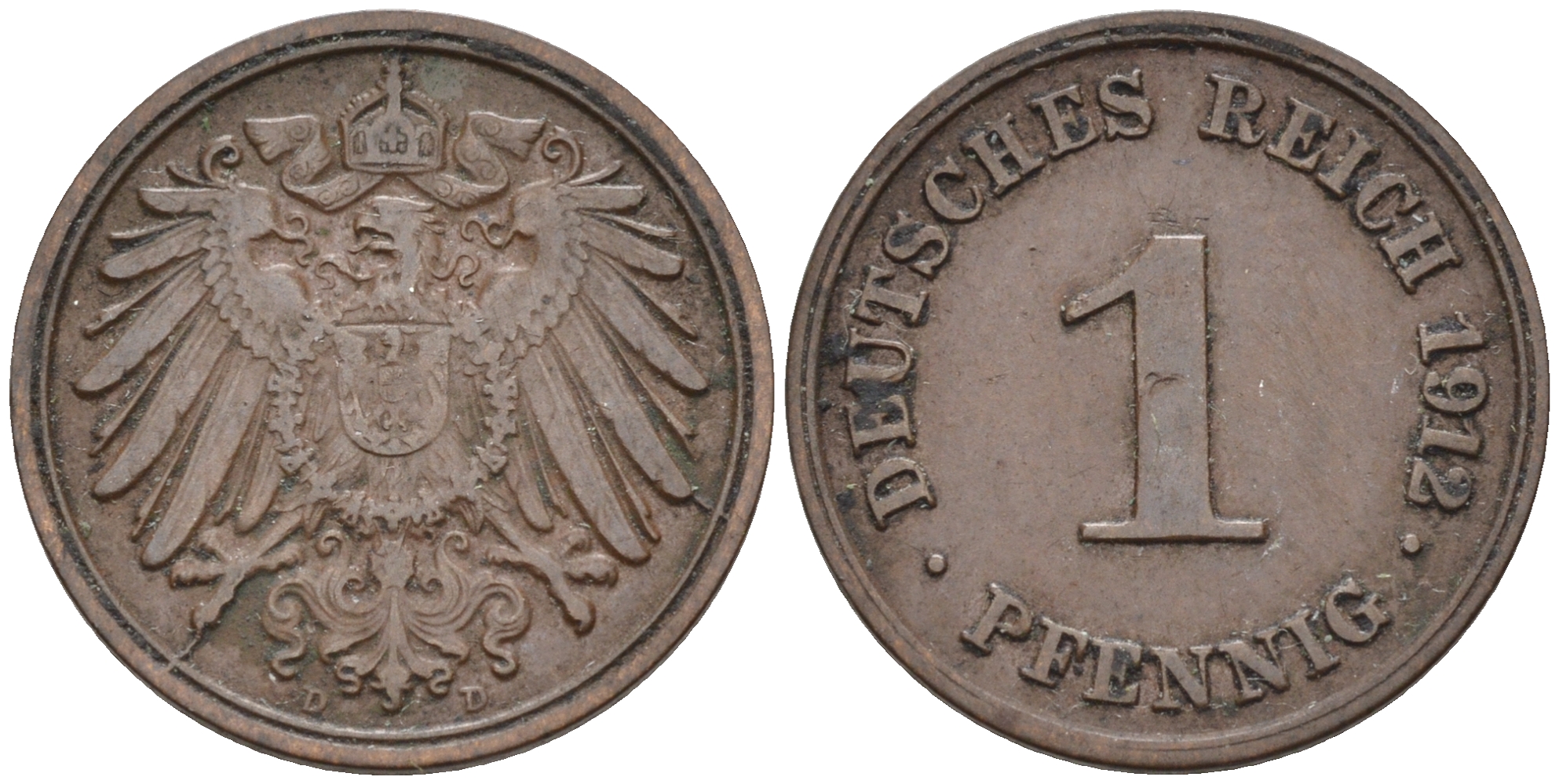 Германия 1 пфенниг 1912 D KM 10, J. 10 медь 4594-1251