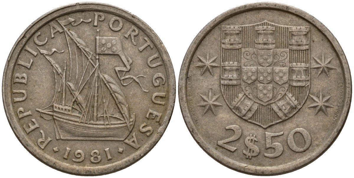 Португалия 2,5 эсукдо 1981 KM 590 медно-никель 4154-1035