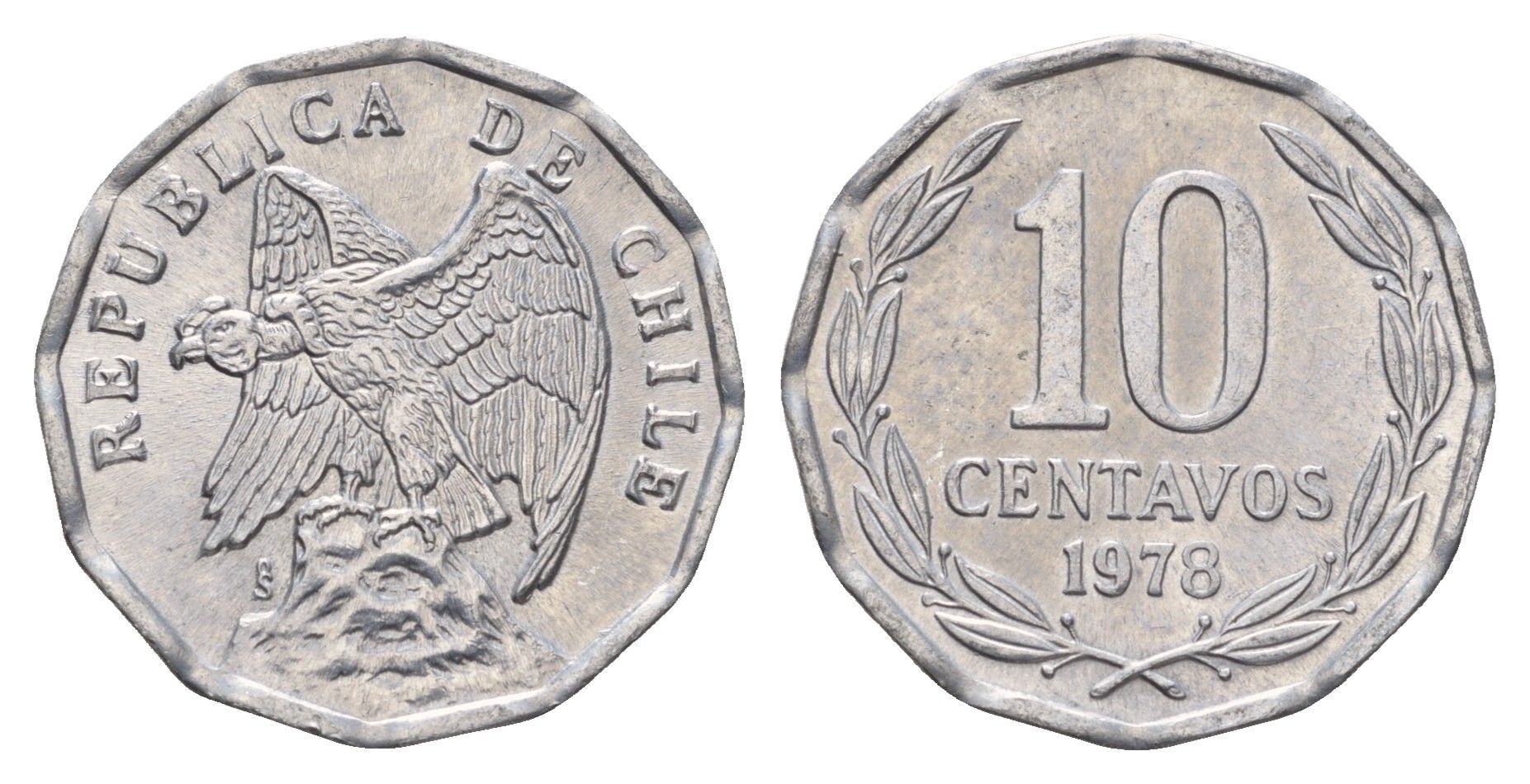 Чили 10 сентаво 1978 KM 205a алюминий 4116-317