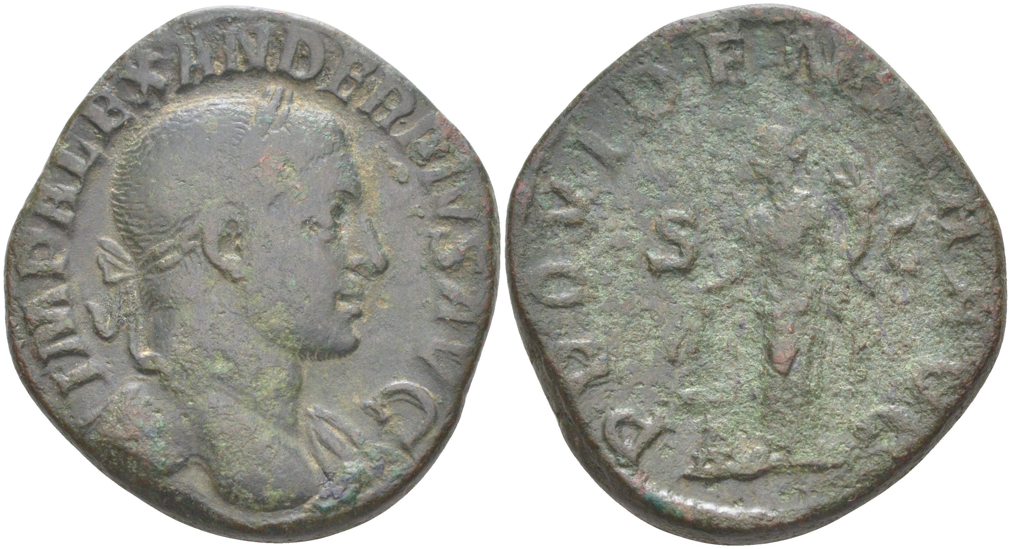 Римская Империя сестерций 232 Александр Север, бюст императора, IMP ALEXANDER AVG / Провиденция, PROVIDENTIA AVG S C, Рим RIC 642 бронза 1073-23-51