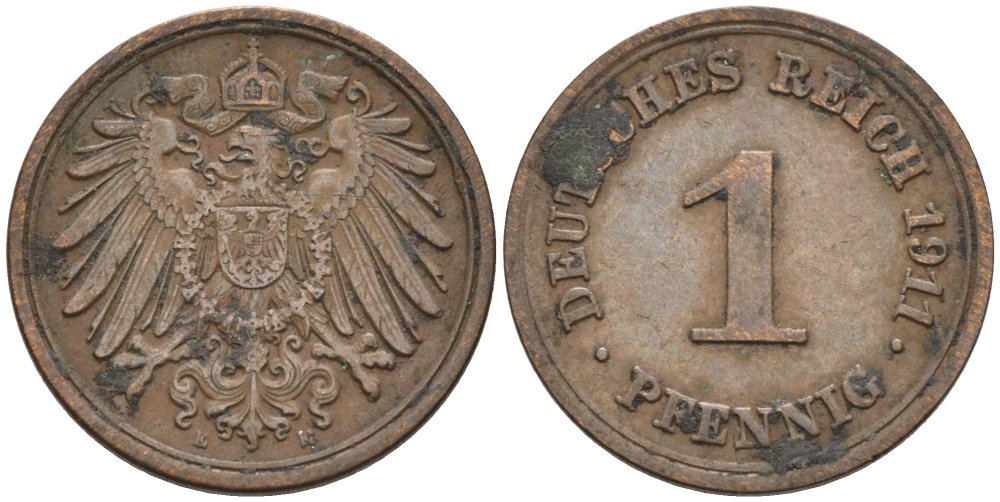 Германия 1 пфенниг 1911 A KM 10, J. 10 медь 4576-156