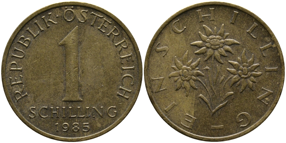 Австрия 1 шиллинг 1985 KM 2886 алюминиевая бронза 33-531