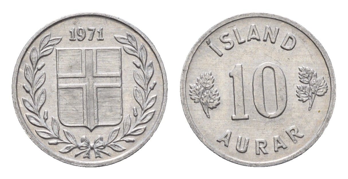 Исландия 10 эйре 1971 KM 10a алюминий UNC 4696-319