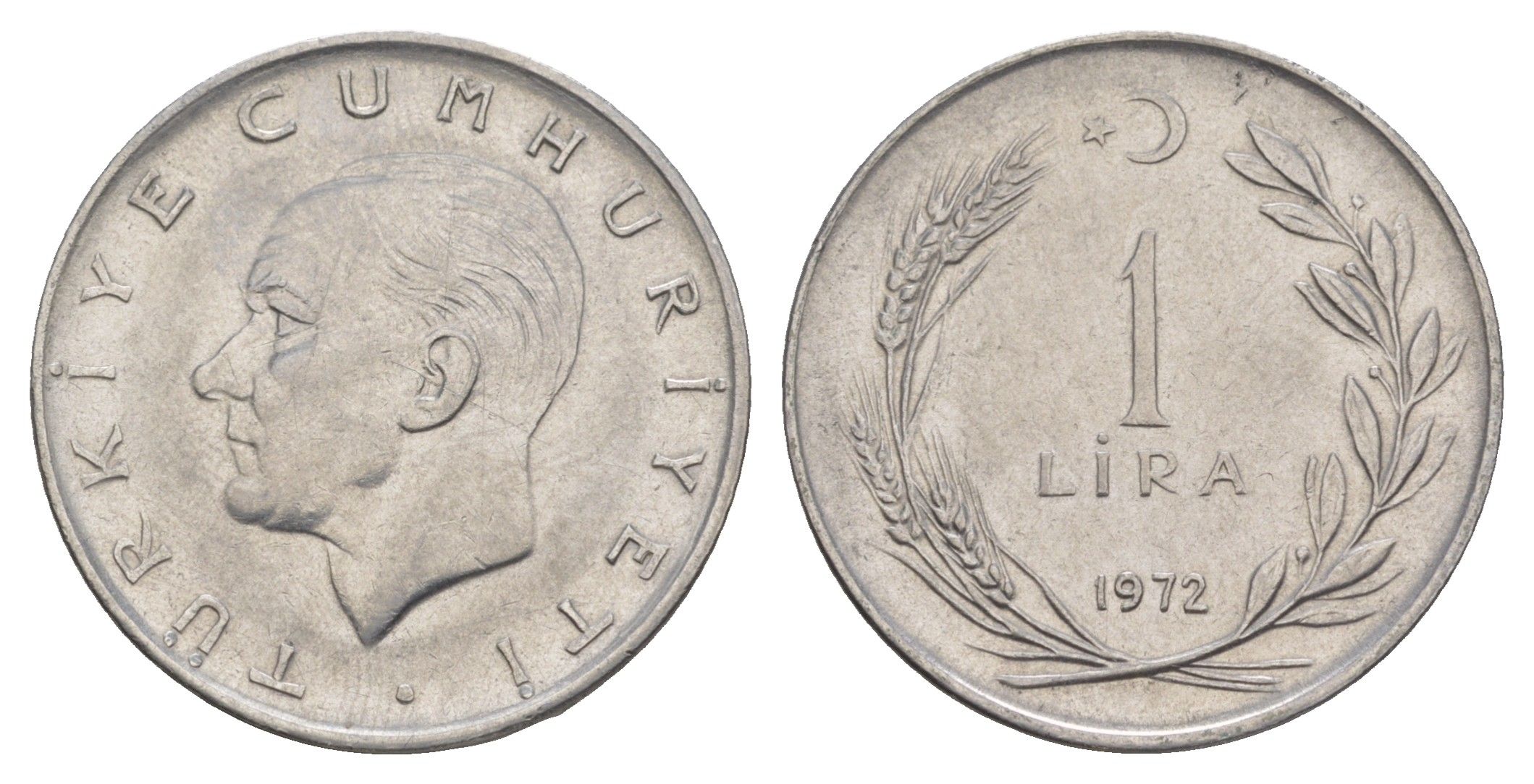 Турция 1 лира 1972 Мустафа Кемаль Ататюрк KM 889a.2 нержавеющая сталь UNC 4646-845