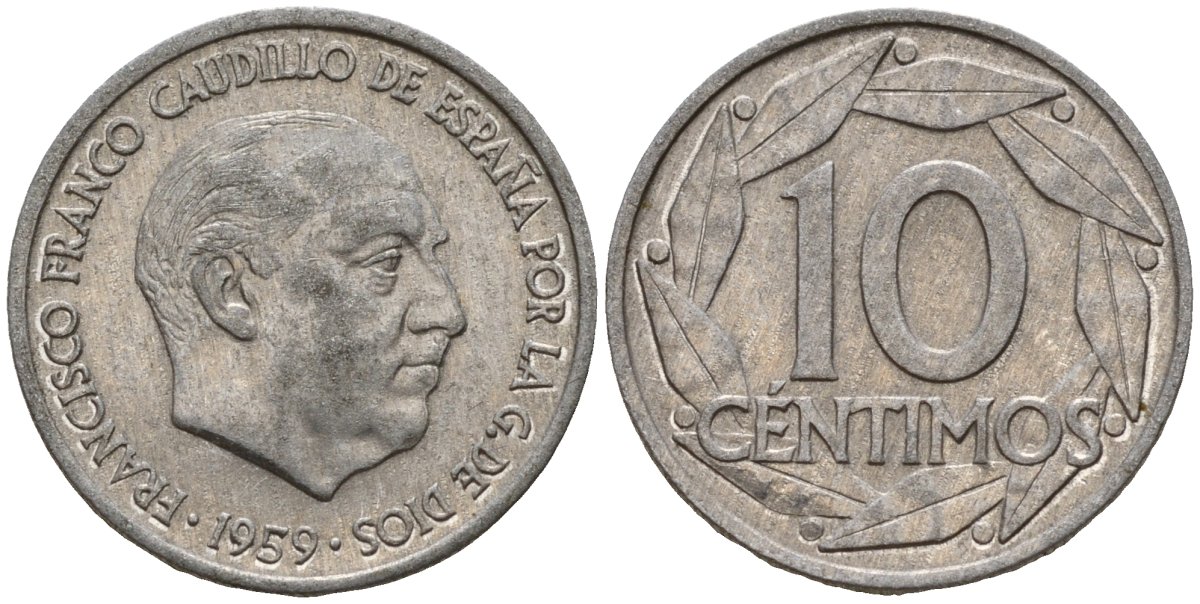 Испания 10 сентимо 1959 Франсиско Франко (1939-1975) KM 790 алюминий 4189-715