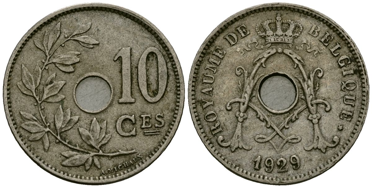 Бельгия 10 сантимов 1929 Belgique KM 85 медно-никель 4172-1044
