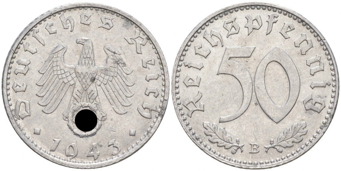 Германия 50 рейхспфеннигов 1943 B цена по каталогу МТ 44 евро J. 372, KM 96 алюминий UNC 1522-242