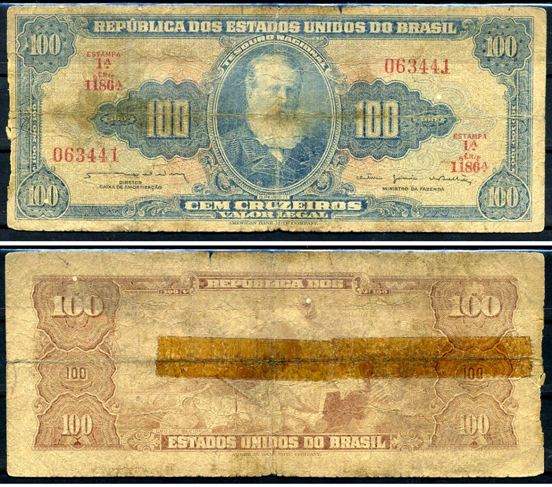 Бразилия 100 крузейро ND (1961 & 1964) Соединённые Штаты Бразилии, Педру II Pick 170 b бумага 7148-39-2-2