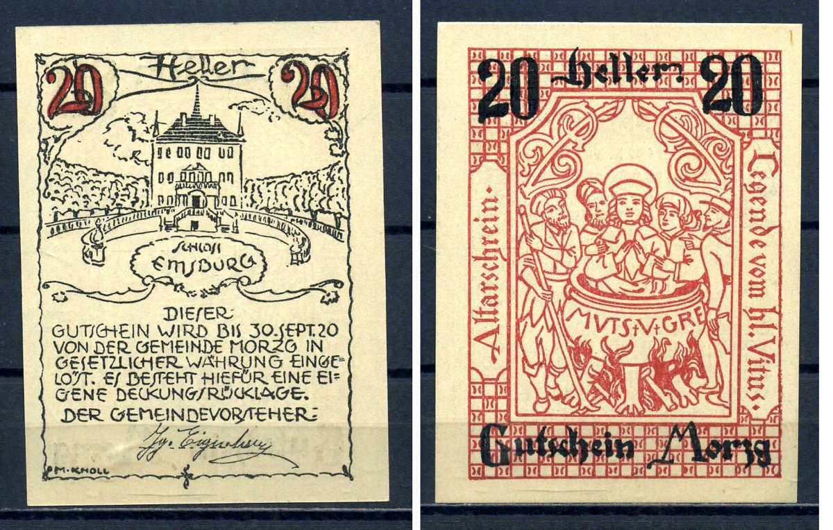 Морцг (Австрия) 20 геллеров 1920 Jaksc/Pick?JPR0630a-20 бумага aUNC 7556-38-4-1