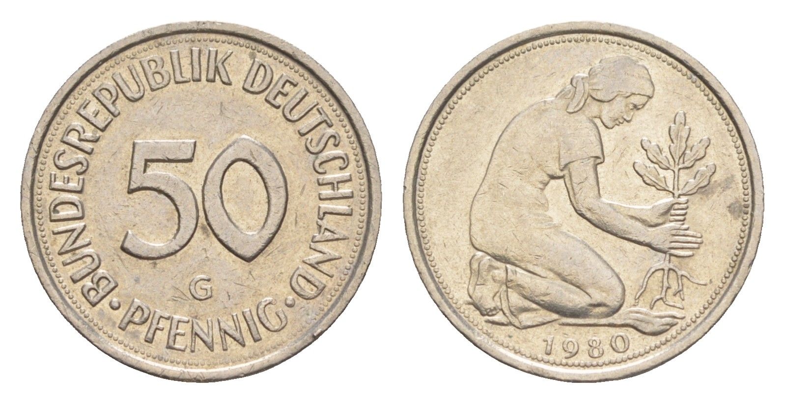 ФРГ 50 пфеннигов 1980 G KM 109, J. 384 медно-никель 4643-137