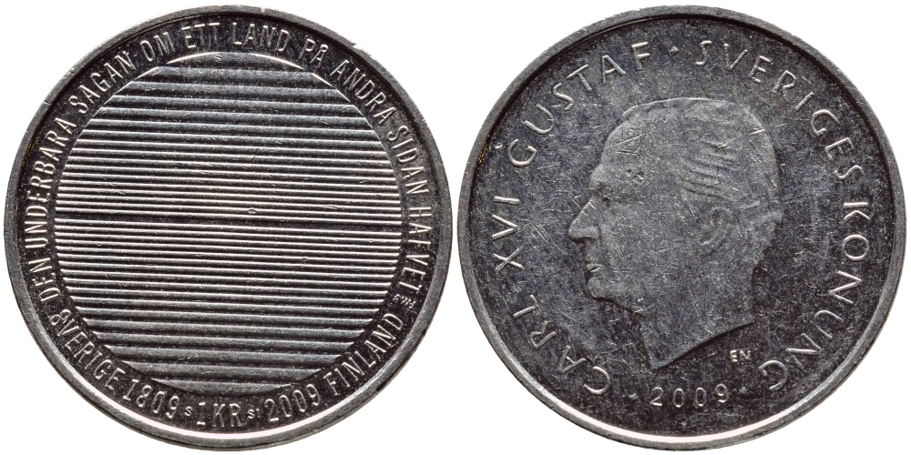 Швеция 1 крона 2009 Карл XVI Густав (1973- ) KM 894 медно-никель 84-1214