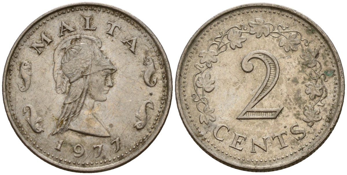 Мальта 2 цента 1977 Пентесилея, царица амазонок KM 9 медь цинк 4154-669
