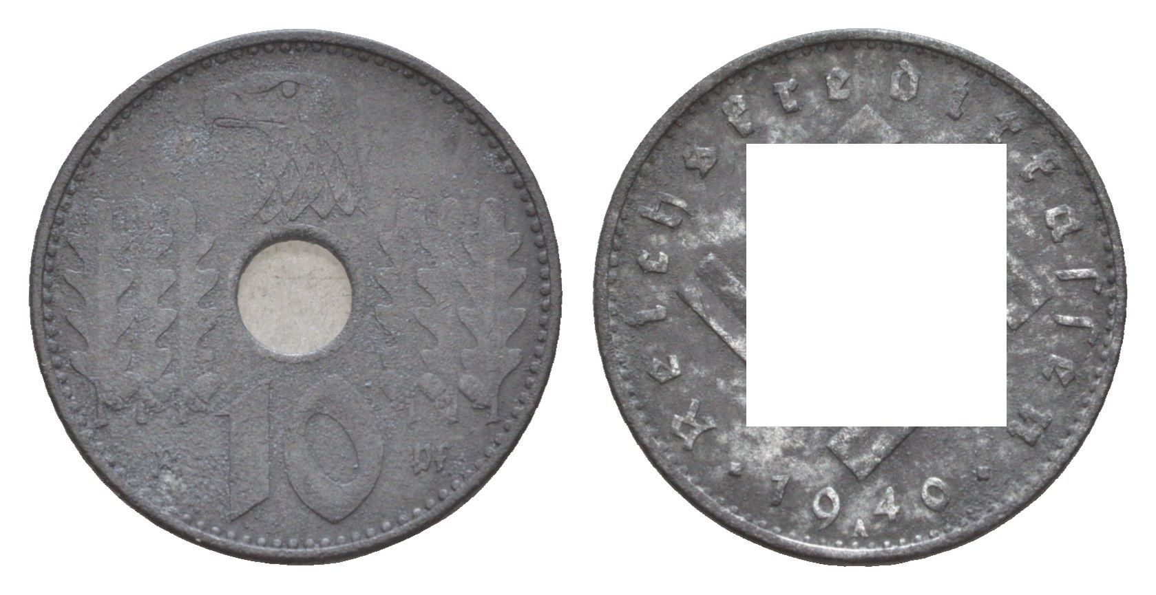 Германия 10 рейхспфеннигов 1940 A, Военные деньги KM 99 цинк 413-1222