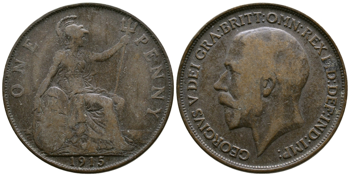 Великобритания 1 пенни 1915 Георг V (1910-1936) KM 810, Spink 4051 бронза 37-425