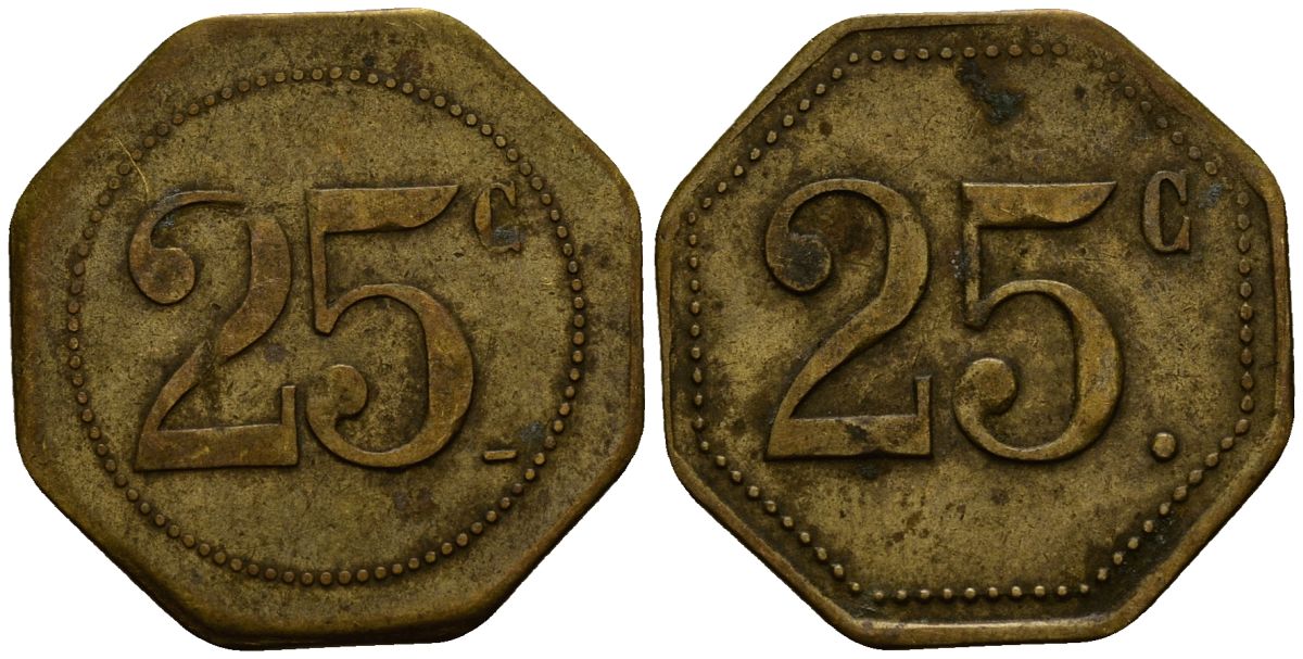 Франция 25 сантимов ND ресторанный жетон латунь 4166-415