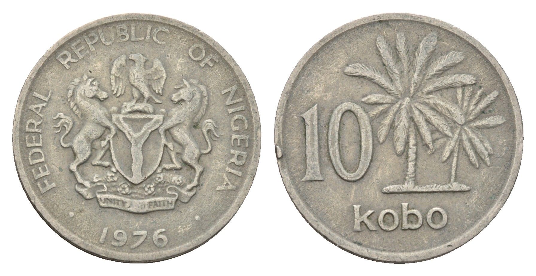 Нигерия 10 кобо 1976 пальмы KM 10.1 медно-никель 4679-633