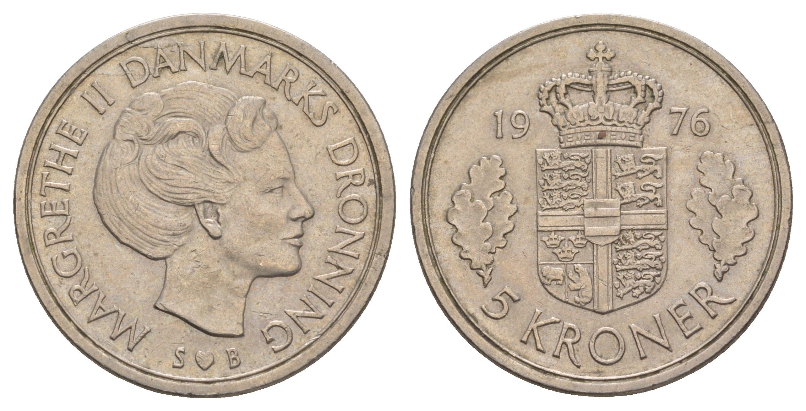 Дания 5 крон 1976 Маргрете II (1972-2024) KM 863 медно-никель 4526-131