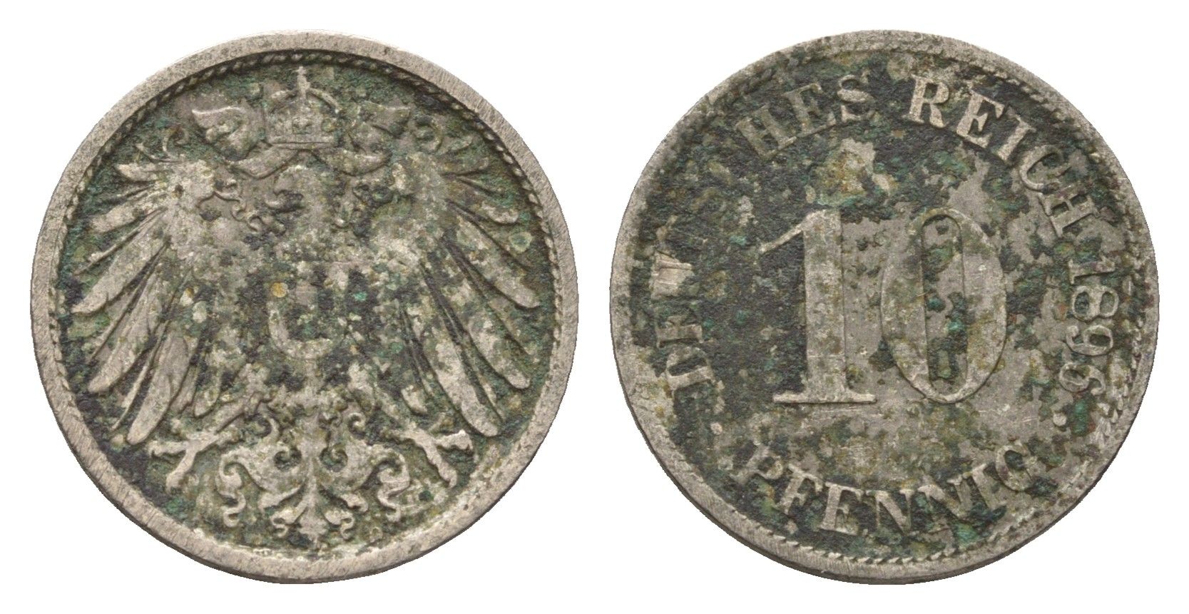 Германия 10 пфеннигов 1896 D, Вильгельм II (1888-1918) KM 12, J. 13 медно-никель 4611-1131