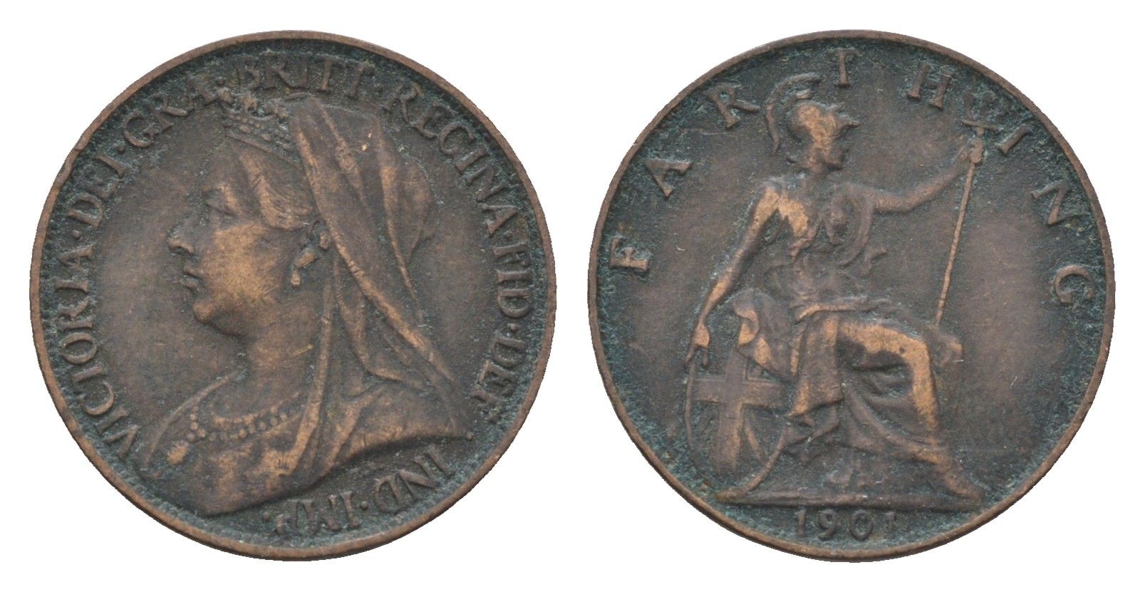 Великобритания 1 фартинг 1901 Виктория (1837-1901) KM 788.2, Spink 3964 бронза 4664-241