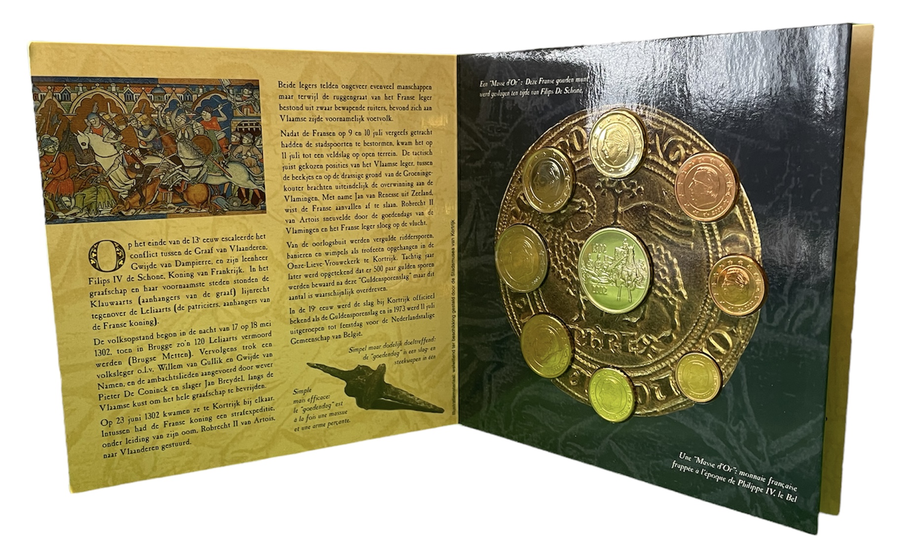 Бельгия евронабор из 8 монет + жетон 2002 700 лет битве при Куртре, в оригинальном буклете UNC 2-5-1-25