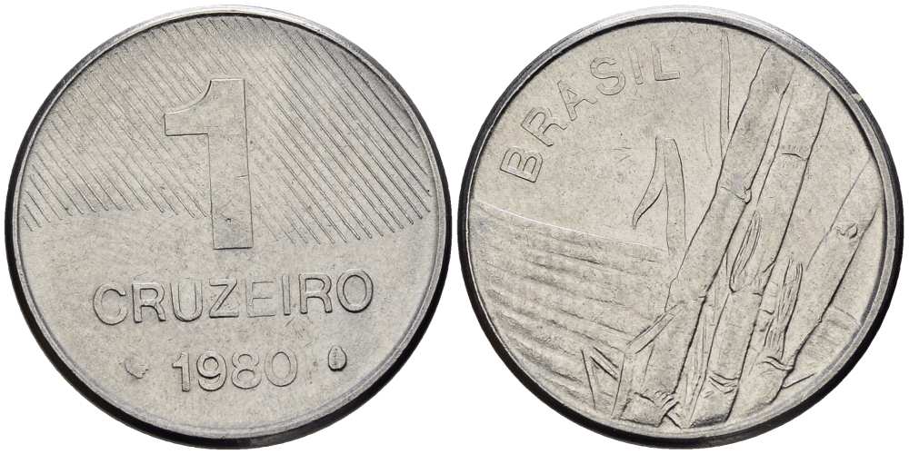 Бразилия 1 крузейро 1980 сахарный тростник KM 590 нержавеющая сталь 4516-518