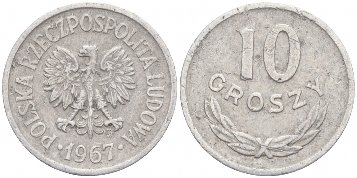 Польша 10 грошей 1967 MW KM AA47, Parchimowicz 206f алюминий 99-619