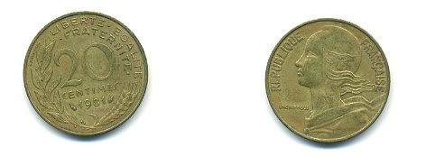 ФРАНЦИЯ 20 САНТИМОВ 1981 KM 930 медь алюминий никель 54-2036