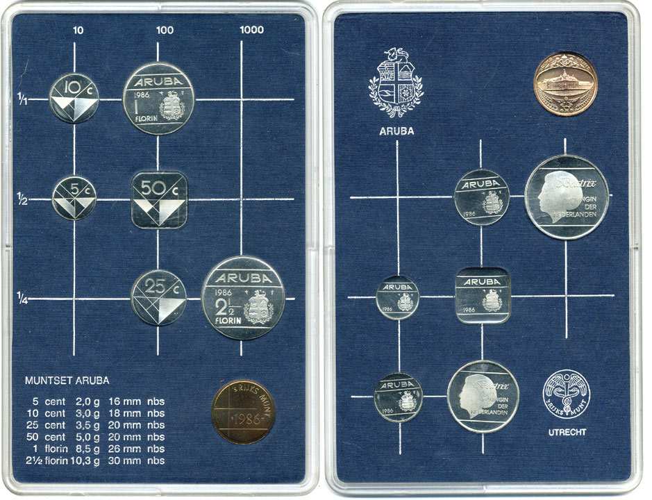 Аруба официальный набор из 6 монет 1986 в оригинальном пластиковом буклете, с жетоном монетного двора KM MS1 (KM 1 -6) UNC 2-5-1-03