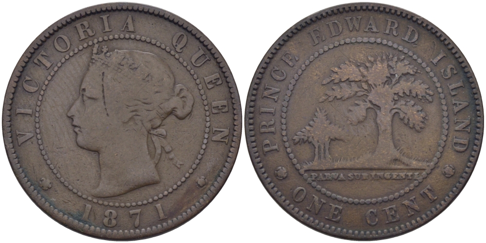 ОСТРОВ ПРИНЦА ЭДУАРДА 1 ЦЕНТ 1871 КОРОЛЕВА ВИКТОРИЯ KM 4 бронза 4382-1251