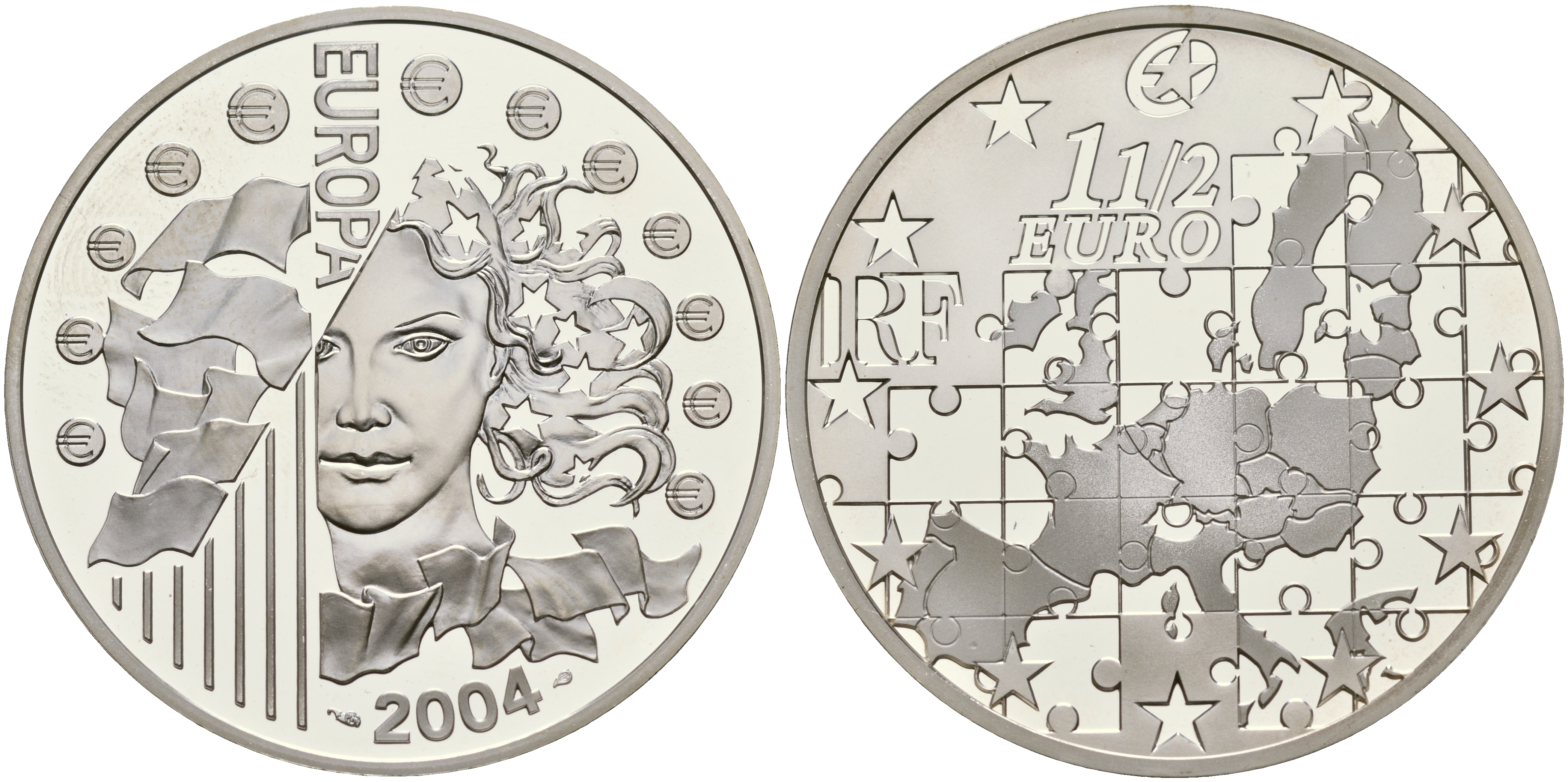 Франция 1 1/2 евро 2004 расширение Евросоюза KM 1391 серебро PROOF 11-183-43