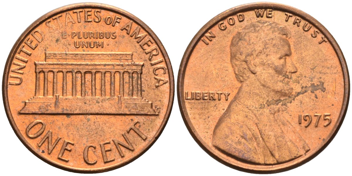 США 1 цент 1975 Линкольн KM 201 медь цинк 4115-924