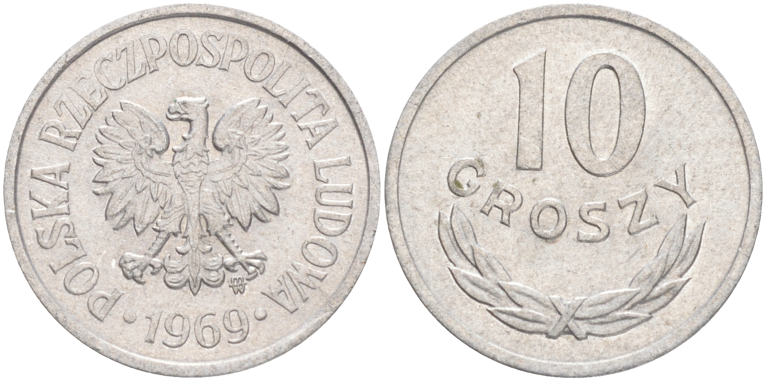 ПОЛЬША 10 ГРОШЕЙ 1969 MW KM АА47 алюминий UNC 4528-314