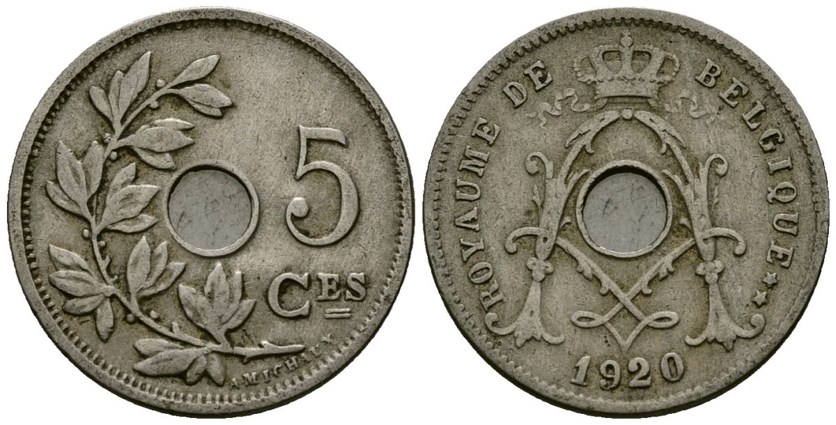 Бельгия 5 сантимов 1920 Belgique KM 66 медно-никель 4173-454